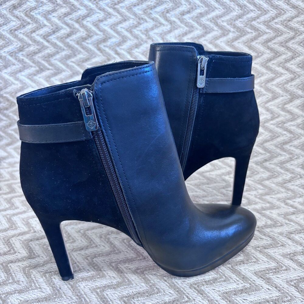 Antonio Melani Women’s Knightlee Black Leather Suede Stiletto Ankle Booties - Picture 5 of 10